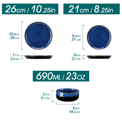 "Color - Pure" Kollektion | abgerundet | 12/24/36-tlg. Geschirr Set | Blau | Steingut - Töpferkunst | Steingut Geschirrsets