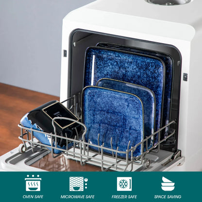 "Color Square" Collection | 12/24/36-piece Dinnerware Set | Blue | Stoneware