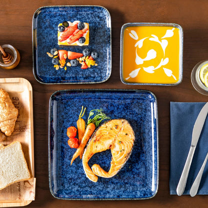 "Color Square" Collection | 12/24/36-piece Dinnerware Set | Blue | Stoneware