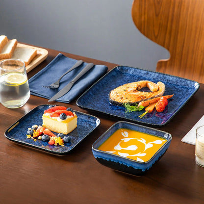 "Color Square" Collection | 12/24/36-piece Dinnerware Set | Blue | Stoneware