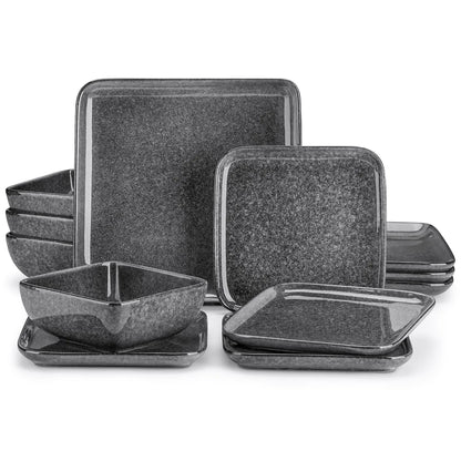 "Color Square" Collection | 12/24/36-piece Dinnerware Set | Grey | Stoneware