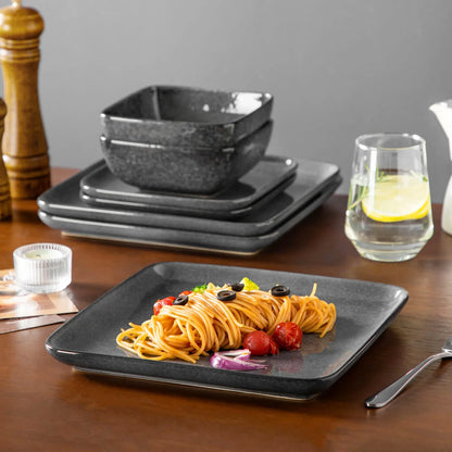 "Color Square" Collection | 12/24/36-piece Dinnerware Set | Grey | Stoneware