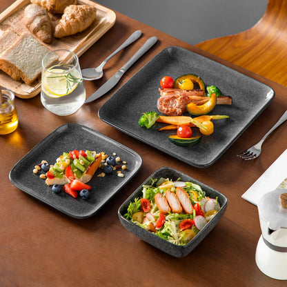 "Color Square" Collection | 12/24/36-piece Dinnerware Set | Grey | Stoneware