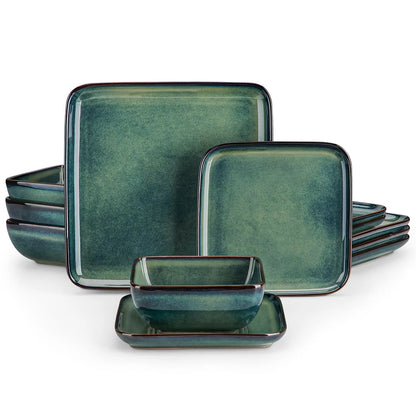 "Color square" Collection | 12/24/36-piece Dinnerware Set | Green | Stoneware