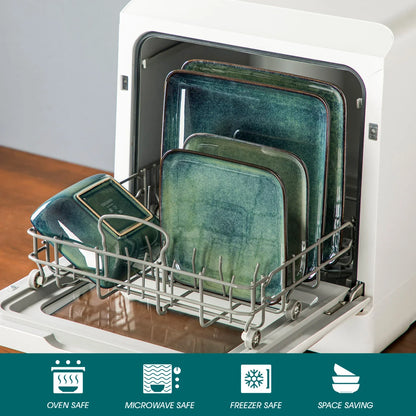 "Color square" Collection | 12/24/36-piece Dinnerware Set | Green | Stoneware