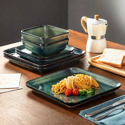 "Color square" Collection | 12/24/36-piece Dinnerware Set | Green | Stoneware