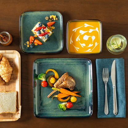 "Color square" Collection | 12/24/36-piece Dinnerware Set | Green | Stoneware
