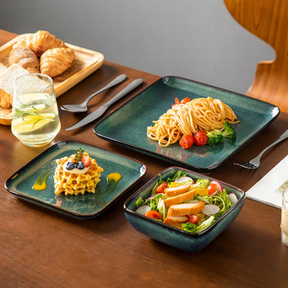 "Color square" Collection | 12/24/36-piece Dinnerware Set | Green | Stoneware