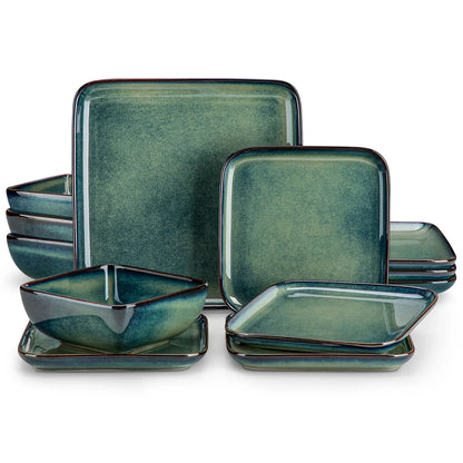 "Color square" Collection | 12/24/36-piece Dinnerware Set | Green | Stoneware
