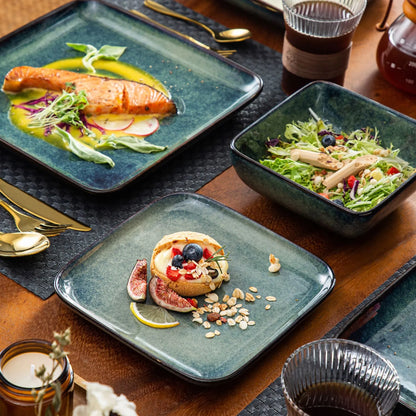 "Color square" Collection | 12/24/36-piece Dinnerware Set | Green | Stoneware