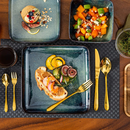 "Color square" Collection | 12/24/36-piece Dinnerware Set | Green | Stoneware