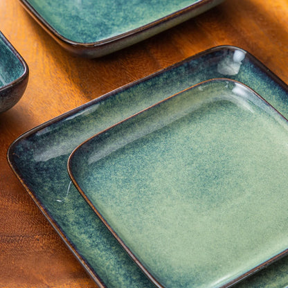 "Color square" Collection | 12/24/36-piece Dinnerware Set | Green | Stoneware
