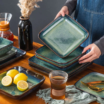 "Color square" Collection | 12/24/36-piece Dinnerware Set | Green | Stoneware