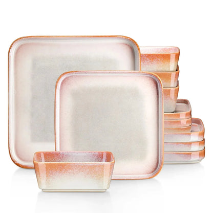 "Fog" Kollektion | 12/24/36-tlg. Geschirr Set | Orange | Steingut - Töpferkunst | Steingut Geschirrsets