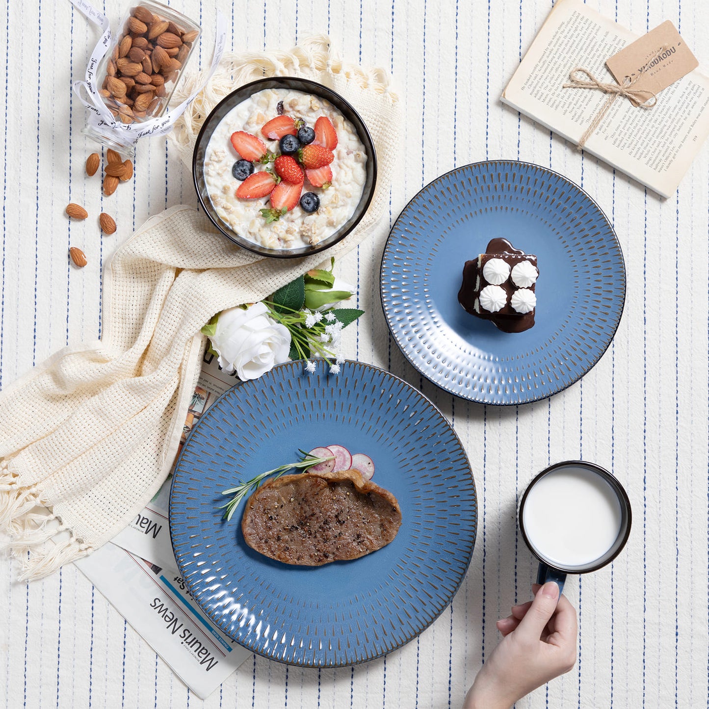 "Noble" Collection | 16/32/48-piece Dinnerware Set | Blue | Stoneware