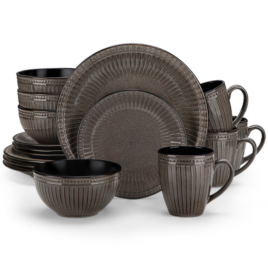 "Noble" Collection | 16/32/48-piece Dinnerware Set | Brown | Stoneware