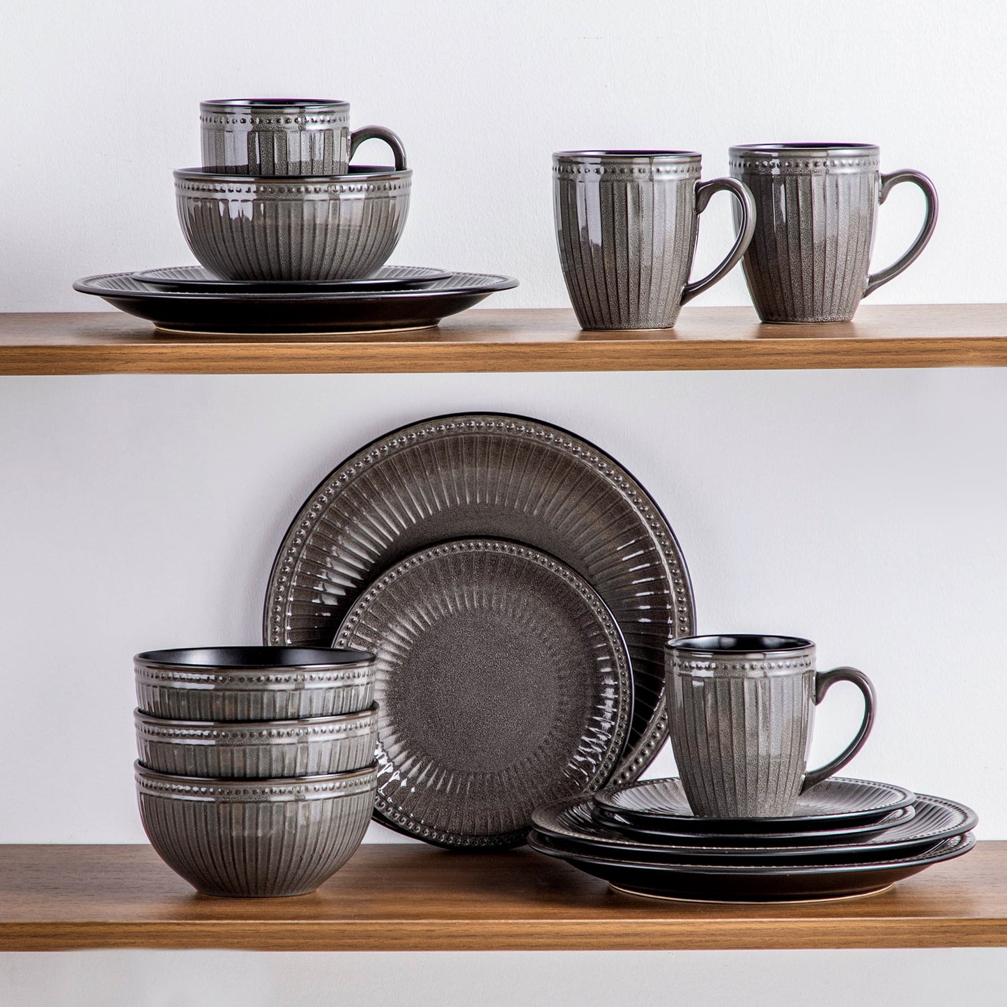 "Noble" Collection | 16/32/48-piece Dinnerware Set | Brown | Stoneware