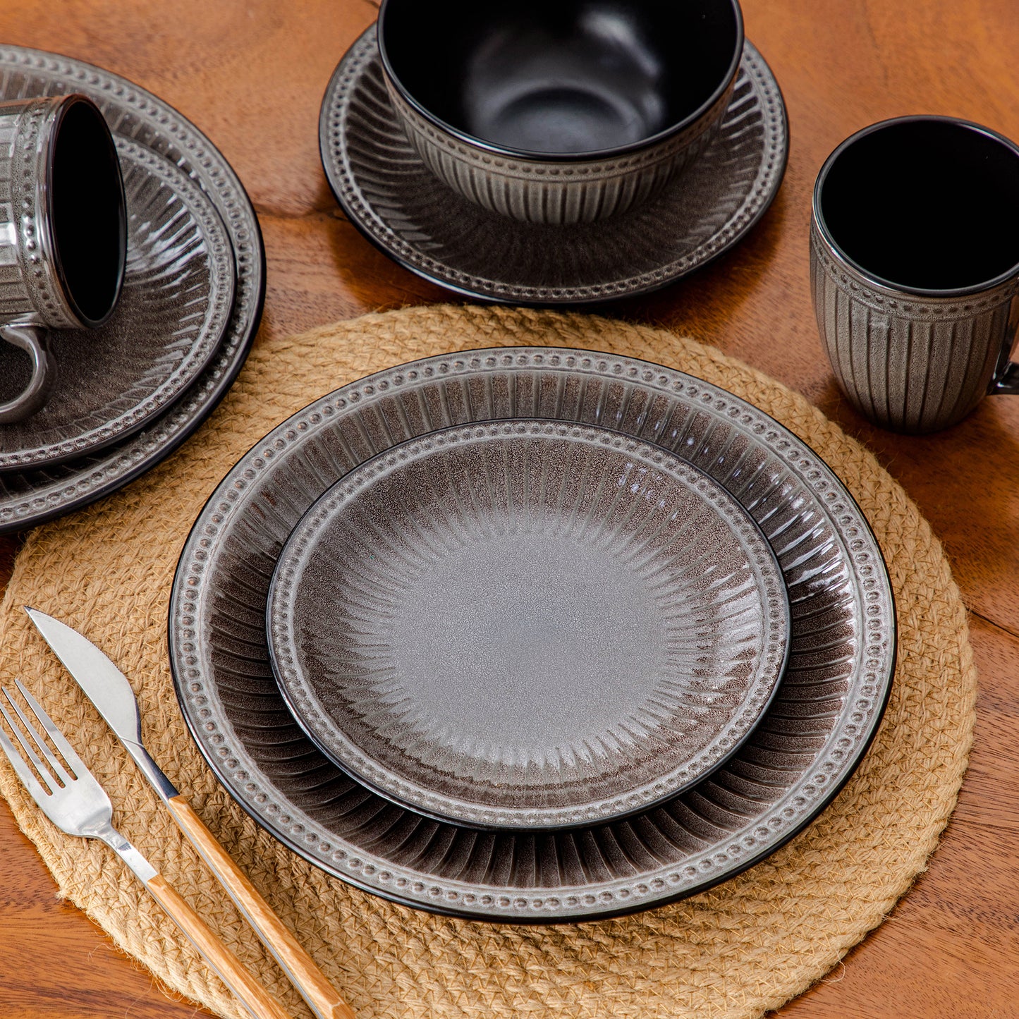 "Noble" Collection | 16/32/48-piece Dinnerware Set | Brown | Stoneware