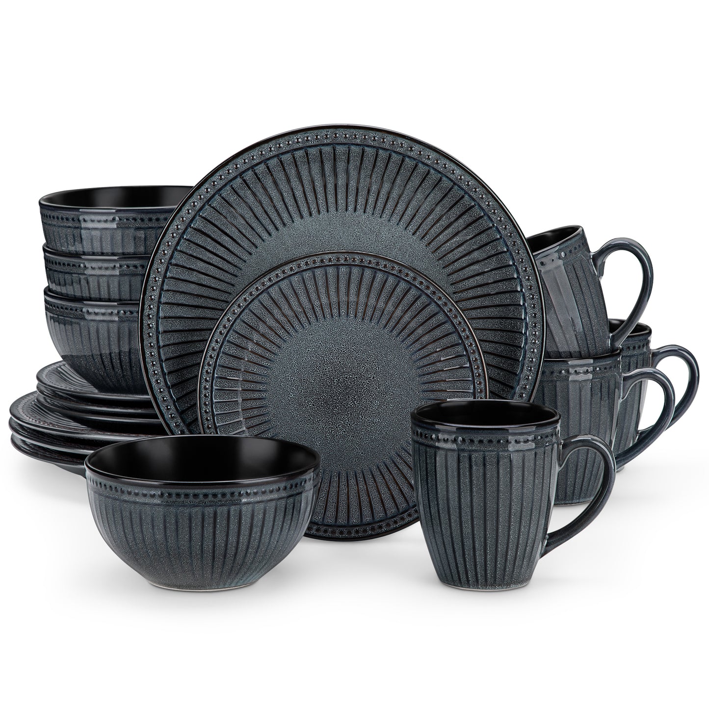 "Noble" Collection | 16/32/48-piece Dinnerware Set | Dark Grey | Stoneware