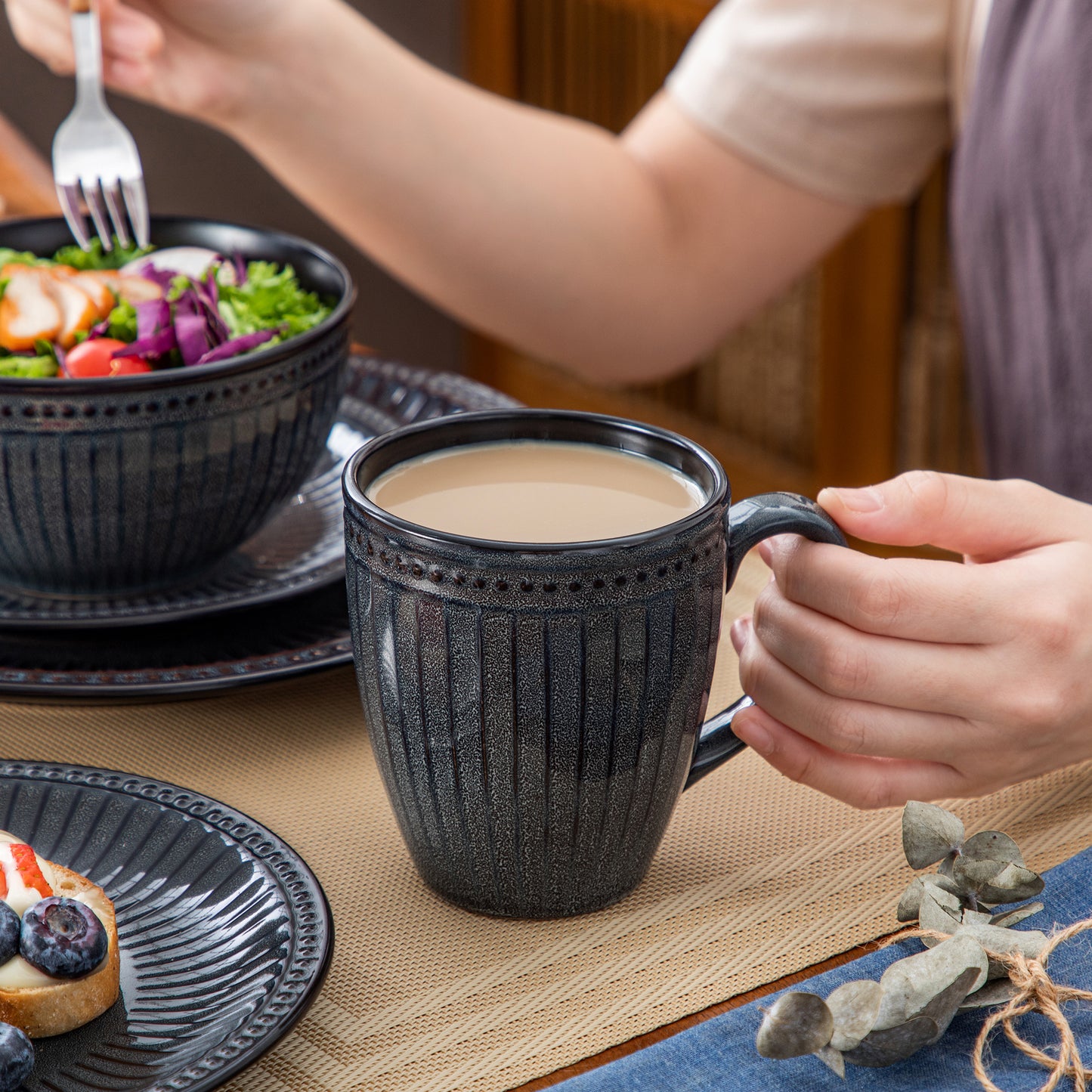 "Noble" Collection | 16/32/48-piece Dinnerware Set | Dark Grey | Stoneware