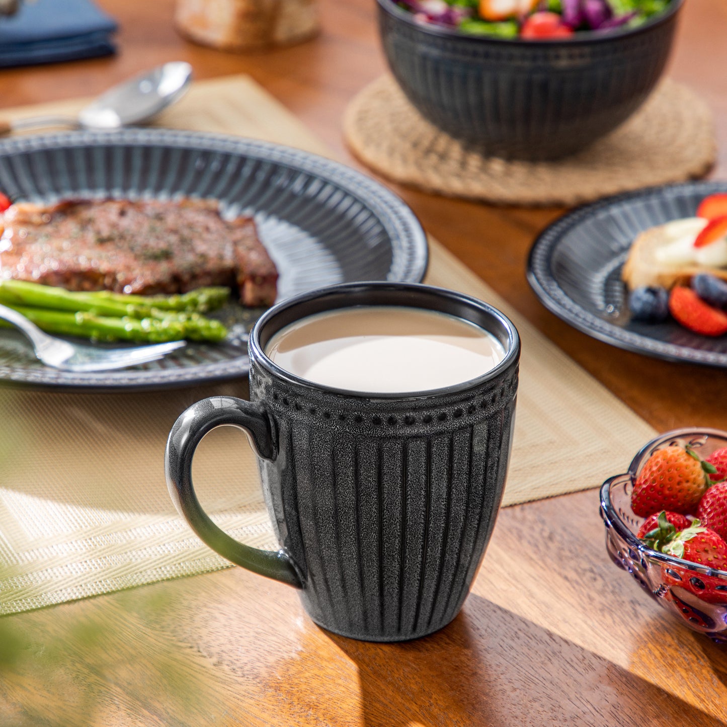 "Noble" Collection | 16/32/48-piece Dinnerware Set | Dark Grey | Stoneware