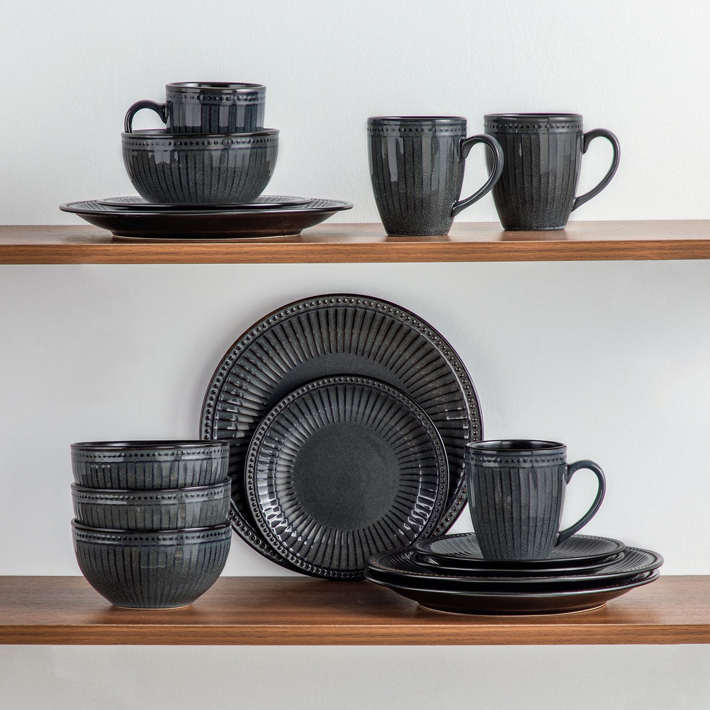 "Noble" Collection | 16/32/48-piece Dinnerware Set | Dark Grey | Stoneware