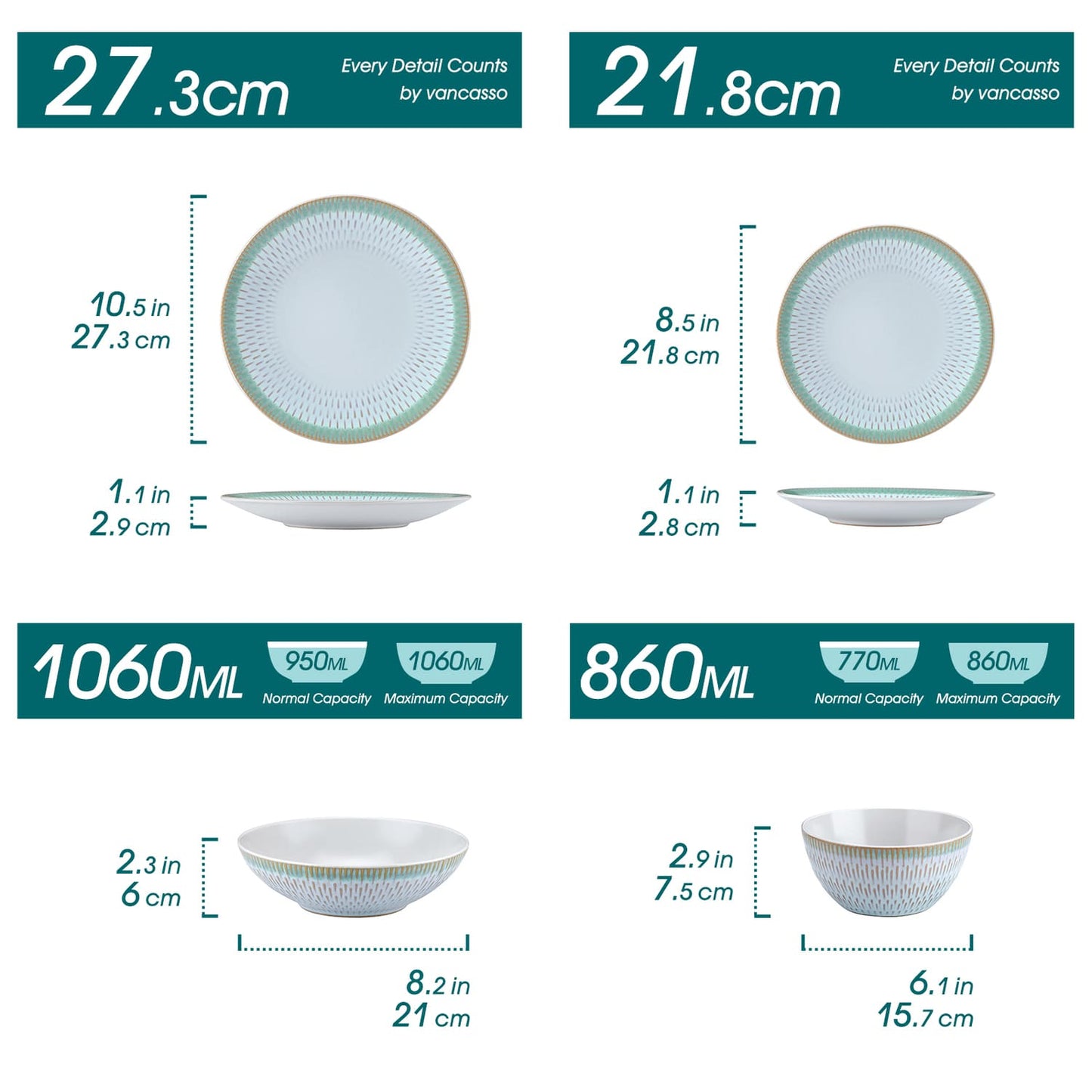 "Noble" Collection | 16/32/48-piece Dinnerware Set | Light Blue, Green | Stoneware