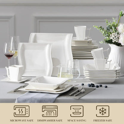 "Nordic" Kollektion | Geschirr Set 60-tlg. | weiß | Porzellan - Töpferkunst | Steingut Geschirrsets