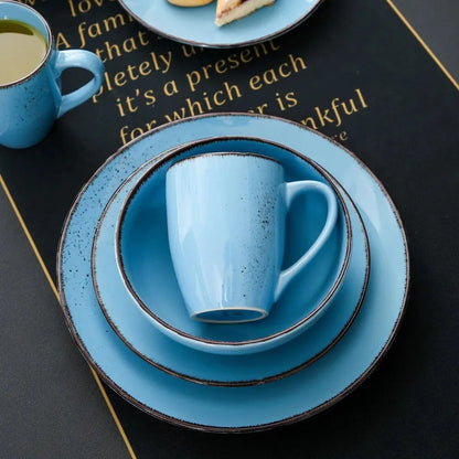 "Retro" Kollektion | Geschirr Set 16/32/48-tlg. | hellblau | Steingut - Töpferkunst | Steingut Geschirrsets