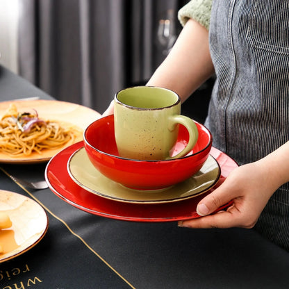 "Retro" Kollektion | Geschirr Set 16/32/48-tlg. | bunt | Steingut - Töpferkunst | Steingut Geschirrsets