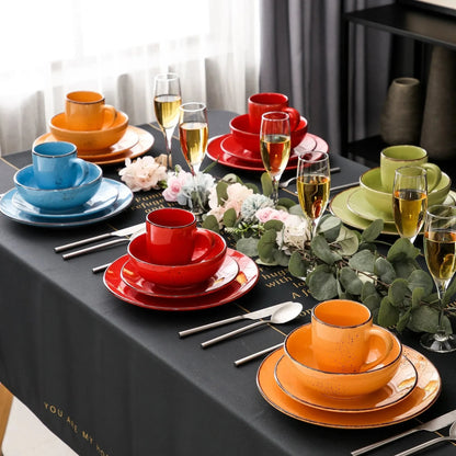 "Retro" Kollektion | Geschirr Set 16/32/48-tlg. | bunt | Steingut - Töpferkunst | Steingut Geschirrsets