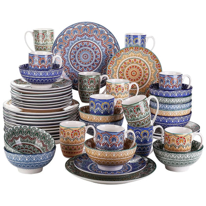 "Mandala" Kollektion | Geschirr Set 16/32/48-tlg. | bunt | Porzellan - Töpferkunst | Steingut Geschirrsets