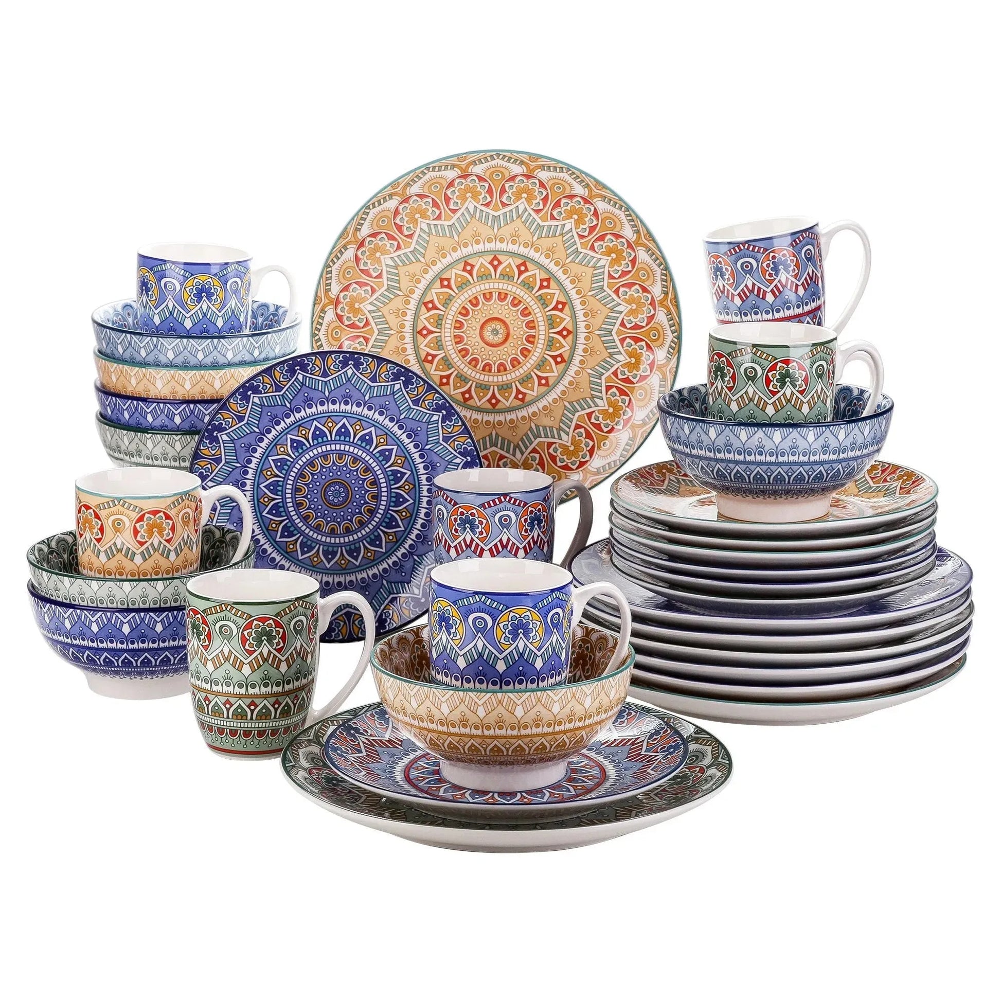 "Mandala" Kollektion | Geschirr Set 16/32/48-tlg. | bunt | Porzellan - Töpferkunst | Steingut Geschirrsets