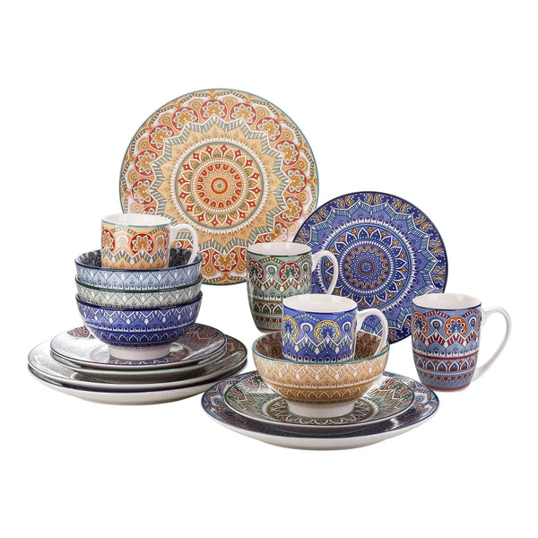 "Mandala" Kollektion | Geschirr Set 16/32/48-tlg. | bunt | Porzellan - Töpferkunst | Steingut Geschirrsets