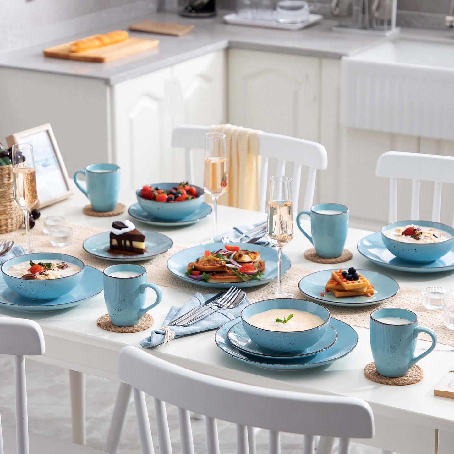 "Retro" collection | Tableware set 16/32/48 pcs. | light blue | stoneware