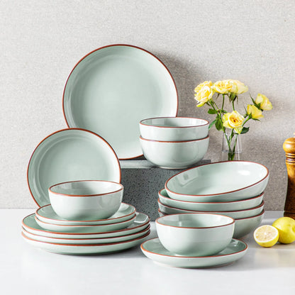 "Sereno" Kollektion | Geschirr Set 16/32/48-tlg. | grau-blau | Steingut - Töpferkunst | Steingut Geschirrsets