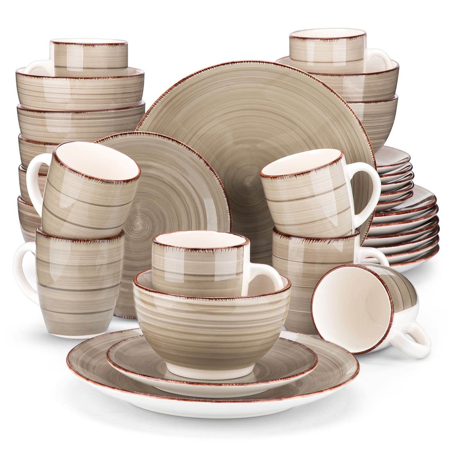 "Spiral" collection | 16/32/48-piece tableware set | Brown, beige | Stoneware