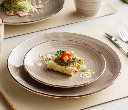 "Spiral" Kollektion | 16/32/48-tlg. Geschirr Set | Braun, Beige | Steingut - Töpferkunst | Steingut Geschirrsets