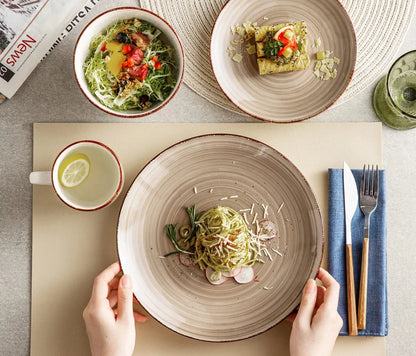 "Spiral" Kollektion | 16/32/48-tlg. Geschirr Set | Braun, Beige | Steingut - Töpferkunst | Steingut Geschirrsets