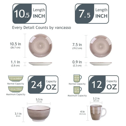 "Spiral" Kollektion | 16/32/48-tlg. Geschirr Set | Braun, Beige | Steingut - Töpferkunst | Steingut Geschirrsets