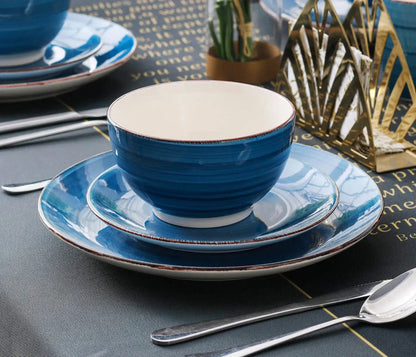 "Spiral" Kollektion | 16/32/48-tlg. Geschirr Set | Blau | Steingut - Töpferkunst | Steingut Geschirrsets