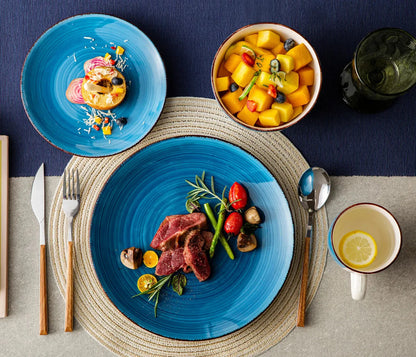 "Spiral" Kollektion | 16/32/48-tlg. Geschirr Set | Blau | Steingut - Töpferkunst | Steingut Geschirrsets