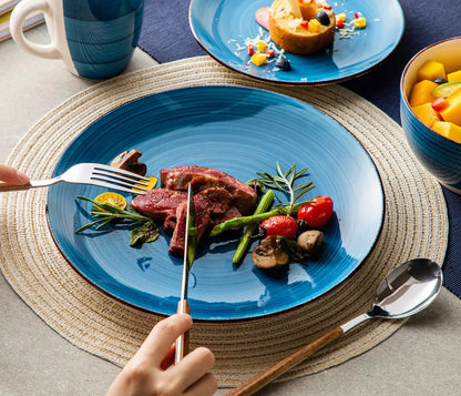 "Spiral" Kollektion | 16/32/48-tlg. Geschirr Set | Blau | Steingut - Töpferkunst | Steingut Geschirrsets