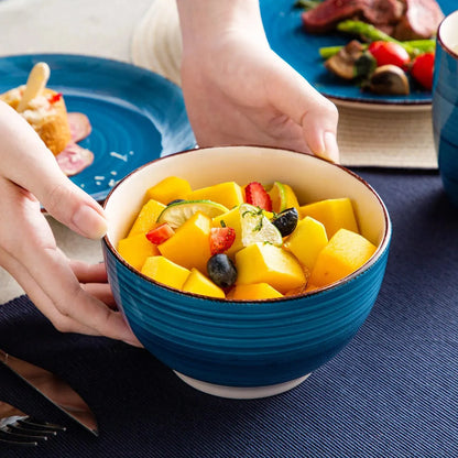 "Spiral" Kollektion | 16/32/48-tlg. Geschirr Set | Blau | Steingut - Töpferkunst | Steingut Geschirrsets