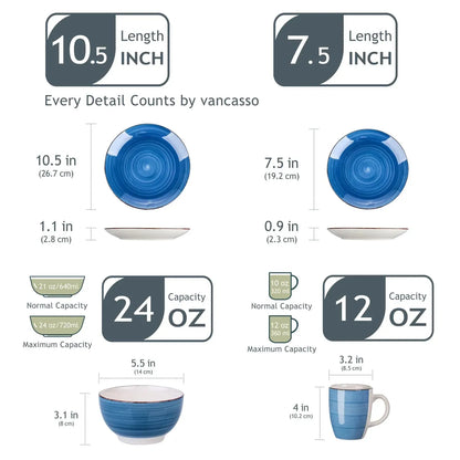 "Spiral" Kollektion | 16/32/48-tlg. Geschirr Set | Blau | Steingut - Töpferkunst | Steingut Geschirrsets