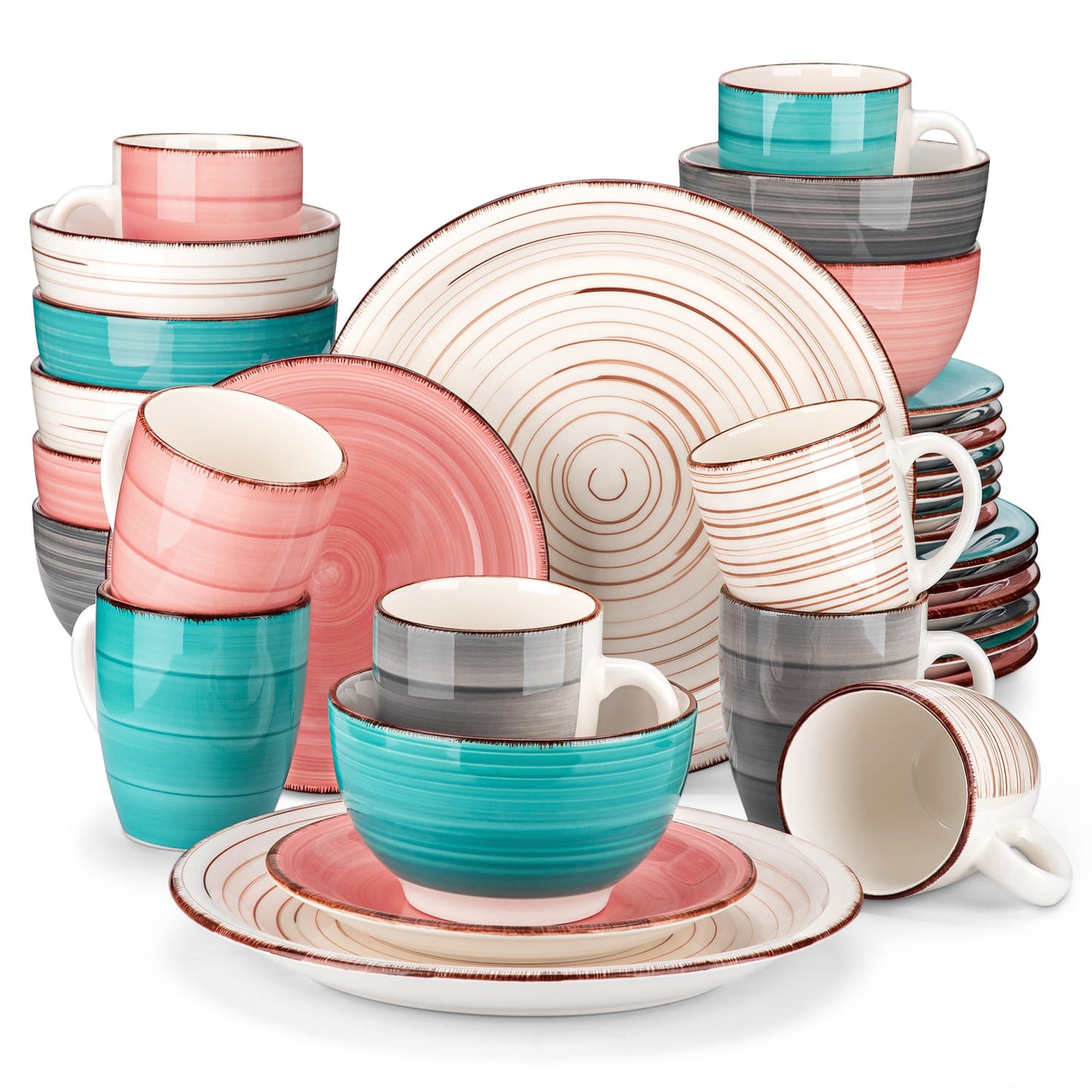 "Spiral" collection | 16/32/48-piece tableware set | Colorful, beige, gray, red, turquoise | Stoneware