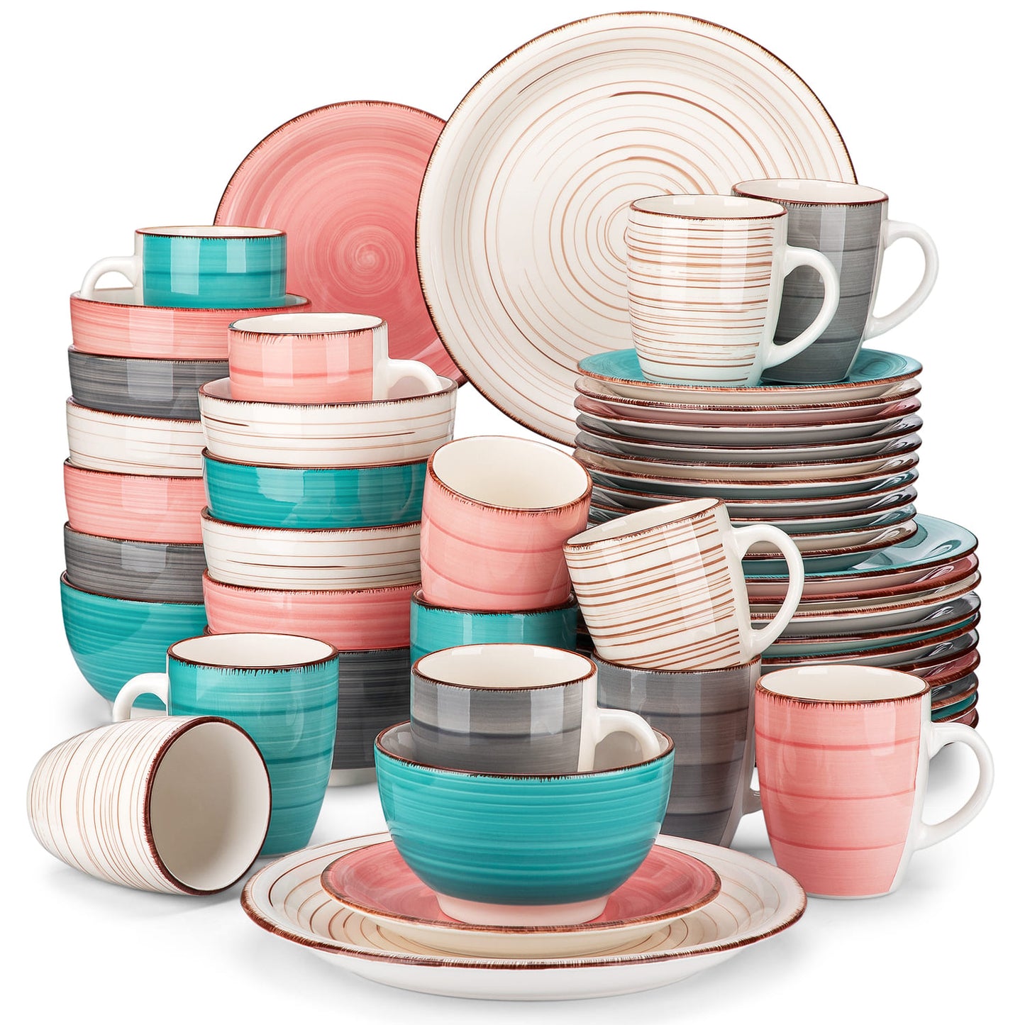 "Spiral" collection | 16/32/48-piece tableware set | Colorful, beige, gray, red, turquoise | Stoneware