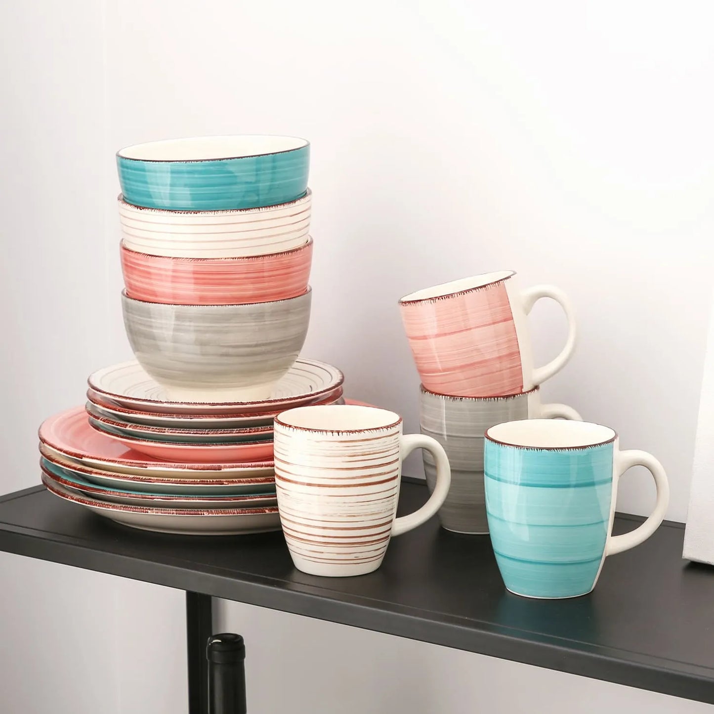 "Spiral" collection | 16/32/48-piece tableware set | Colorful, beige, gray, red, turquoise | Stoneware