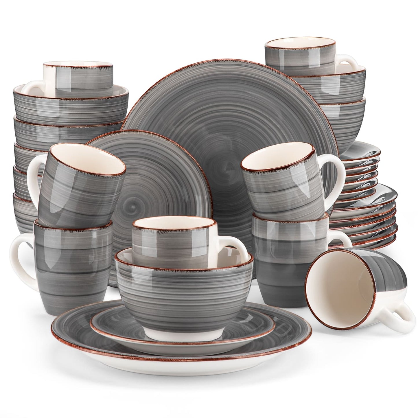 "Spiral" collection | 16/32/48-piece tableware set | Grey | Stoneware