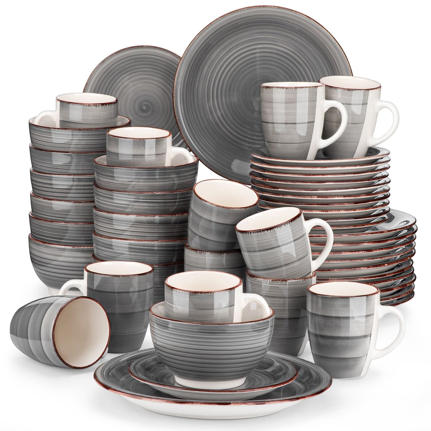 "Spiral" collection | 16/32/48-piece tableware set | Grey | Stoneware